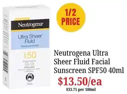 Farmer Jack's Neutrogena Ultra Sheer Face Lotion Sunscreen SPF50 offer