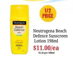 Farmer Jack's Neutrogena Beach Defence Sunscreen Lotion offer