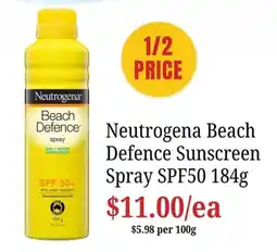 Farmer Jack's Neutrogena Beach Defence Sunscreen Spray SPF50 offer