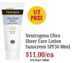 Farmer Jack's Neutrogena Ultra Sheer Face Lotion Sunscreen SPF50 offer