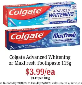 Farmer Jack's Colgate Advanced Whitening or MaxFresh Toothpaste offer