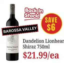 Farmer Jack's Dandelion Lionheart Shiraz offer