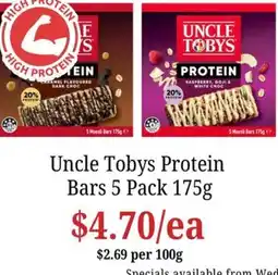 Farmer Jack's Uncle Tobys Protein Bars offer