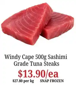 Farmer Jack's Windy Cape Sashimi Grade Tuna Steaks offer