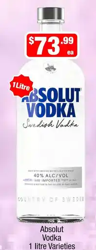Liquor Stax Absolut Vodka 1 litre Varieties offer