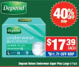 Direct Chemist Outlet Depend Unisex Underwear Super Plus Large offer