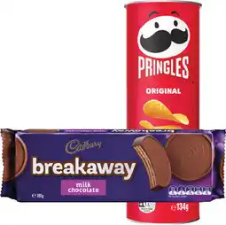 IGA Pringles Chips 134g or Cadbury Breakaway Biscuits 180g Selected Varieties offer