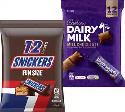 IGA Cadbury Share Pack 126‐180g or Snickers or Mars Fun Size Pack 180‐192g Selected Varieties offer