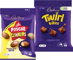 IGA Pascall Chocolate Share Bag 160‑185g or Cadbury Bitesize 120‑150g Selected Varieties offer
