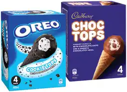 IGA Cadbury Choc Tops or Oreo Cookie Top Ice Cream Cones 4 Pack offer