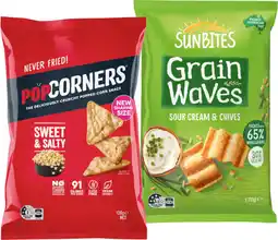 IGA PopCorners 130g or Sunbites Grain Waves Wholegrain Chips 170g Selected Varieties offer