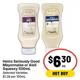 Ritchies Heinz Seriously Good Mayonnaise or Aioli Squeezy offer