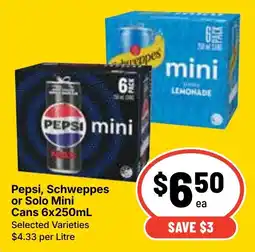 Ritchies Pepsi, Schweppes or Solo Mini Cans offer