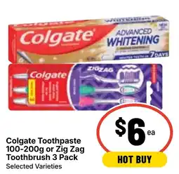 Ritchies Colgate Toothpaste and Zig Zag Toothbrush 3 Pack offer