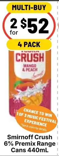 Ritchies Smirnoff Crush 6% Premix Range offer