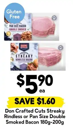 Drakes Don Crafted Cuts Streaky Rindless or Pan Size Double Smoked Bacon offer
