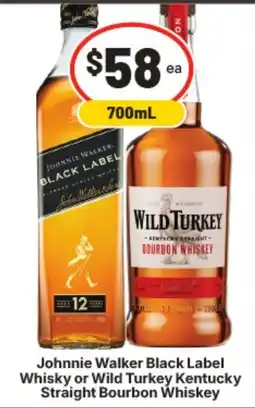 IGA Johnnie Walker Black Label Whisky or Wild Turkey Kentucky Straight Bourbon Whiskey offer