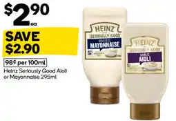 Woolworths Heinz Seriously Good Aioli or Mayonnaise offer