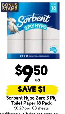 Drakes Sorbent Hypo Zero 3 Ply Toilet Paper offer