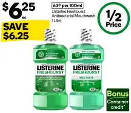 Woolworths Listerine Freshburst Antibacterial Mouthwash offer
