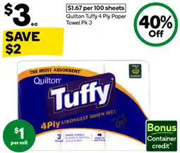 Woolworths Quilton Tuffy 4 Ply Paper Towel offer