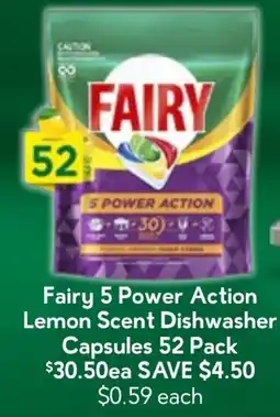 Drakes Fairy 5 Power Action Lemon Scent Dishwasher Capsules offer