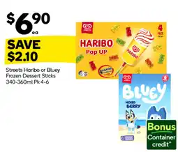 Woolworths Streets Haribo or Bluey Frozen Dessert Sticks offer