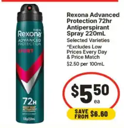 IGA Rexona Advanced Protection Sport Antiperspirant Spray offer