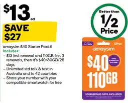Woolworths amaysim $40 Starter Pack offer