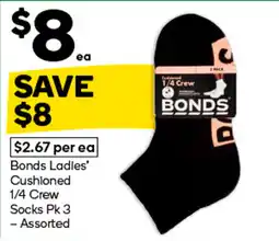 Woolworths Bonds Ladies' Cushioned 1/4 Crew Socks offer