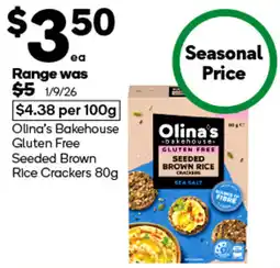 Woolworths Olina's Bakehouse Gluten Free Seeded Brown Rice Crackers offer