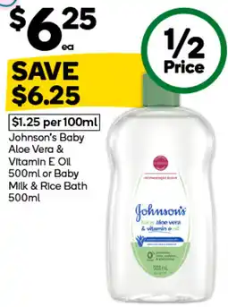 Woolworths Johnson's Baby Aloe Vera & Vitamin E Oil offer