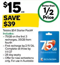 Woolworths Telstra $54 Starter Pack offer