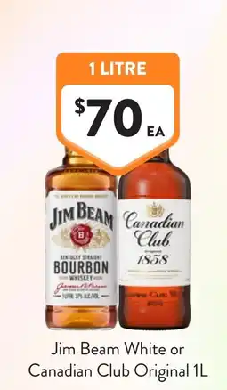 Foodworks Jim Beam White or Canadian Club Original 1L offer