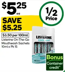 Woolworths Listerine On-The-Go Mouthwash Sachets offer