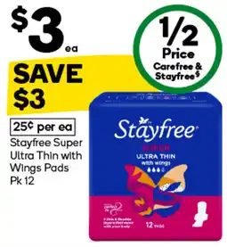 Woolworths Stayfree Super Ultra Thin with wings Pads offer
