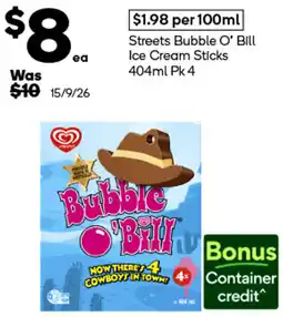 Woolworths Streets Bubble O' Bill Ice Cream Sticks offer