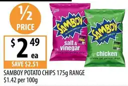 Supabarn Samboy Potato Chips 175g Range offer