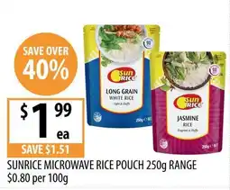 Supabarn Sunrice Microwave Rice Pouch 250g Range offer