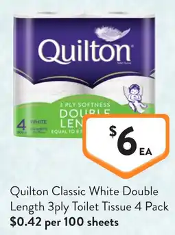 Foodworks Quilton Classic White Double Length 3ply Toilet Tissue offer