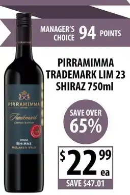 Supabarn Pirramimma Trademark Lim 23 Shiraz offer