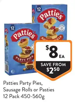 Foodworks Patties Party Pies, Sausage Rolls or Pasties offer