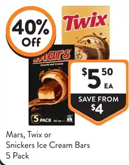 Foodworks Mars, Twix or Snickers Ice Cream Bars offer