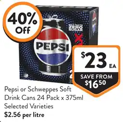 Foodworks Pepsi or Schweppes Soft Drink Cans offer