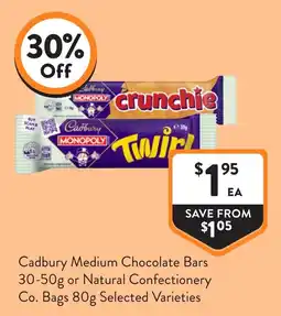 Foodworks Cadbury Medium Chocolate Bars offer