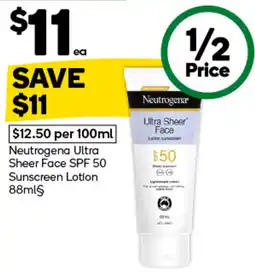 Woolworths Neutrogena Ultra Sheer Face SPF 50 Sunscreen Lotion offer