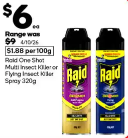 Woolworths Raid One Shot Multi Insect Killer or Flying Insect Killer Spray offer