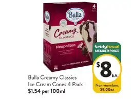 Foodworks Bulla Creamy Classics Ice Cream Cones offer