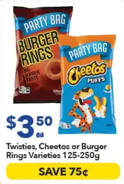 Ritchies Twisties, Cheetos or Burger Rings Varieties offer