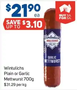 Foodland Wintulichs Garlic Mettwurst offer